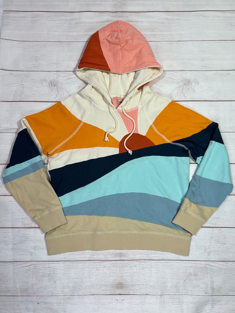 Faherty Soleil Sweatshirt - Medium - multicolor rainbow french terry hoodie - Picture 2 of 14